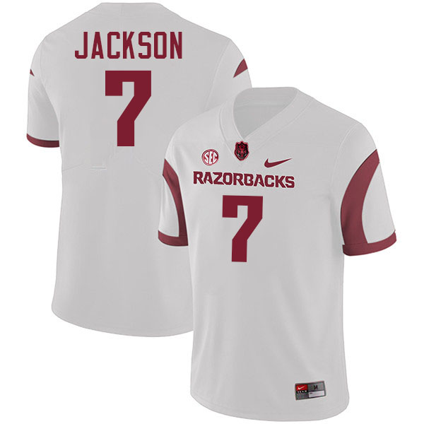 #7 KJ Jackson Arkansas Jersey,Arkansas Razorbacks College Football Jerseys Stitched-Retro White  #7 KJ Jackson Arkansas Jersey,Arkansas Razorbacks College Football Jerseys Stitched-Retro White